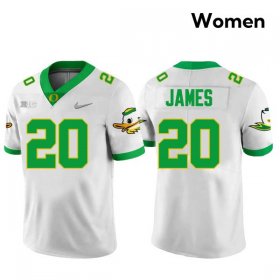 Jordan James #20 Oregon Ducks University Football Embroidery Jersey -Women Sizes White